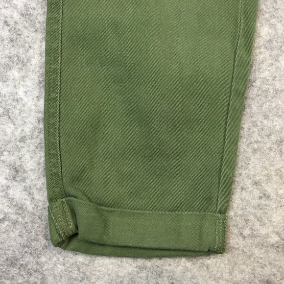 Time Tru Pants 0 2 XS Olive Green Solid Mid Rise Pull On Cuffed Crop Loose Army - Picture 2 of 14